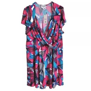 Leota Dress Size 3L OR 3X Sweetheart Leaf Print Faux Wrap Stretch Dia & Co NEW